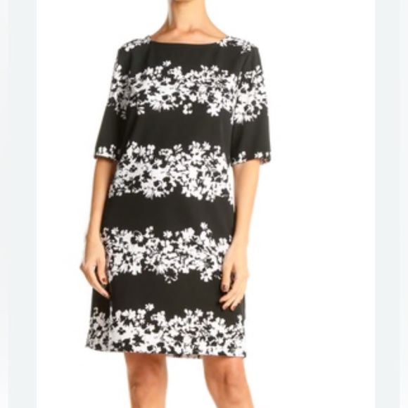 Banana Republic Black and white shift Dress white stripe floral print size 4 - Picture 1 of 9
